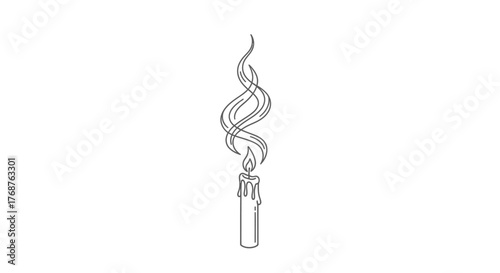 Elegant line drawing of a burning candle with swirling smoke on a white background