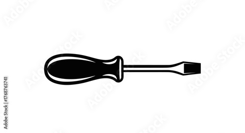 Detailed monochrome illustration displaying a slotted screwdriver tool on a white plane