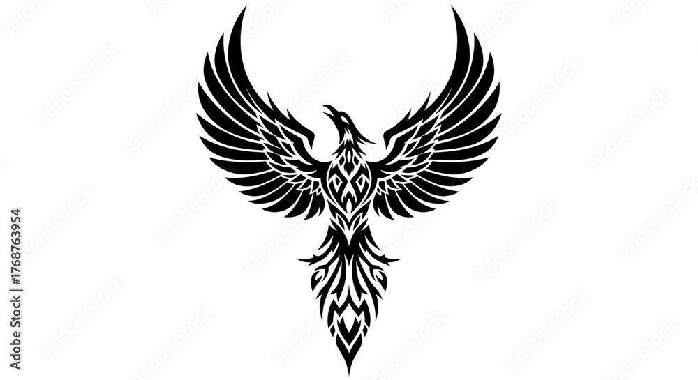 Obraz premium Elegant phoenix illustration with tribal details soaring upwards gracefully silhouette
