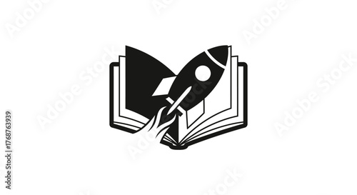 Igniting knowledge: A rocket emerges from an open book, symbolizing learning adventure