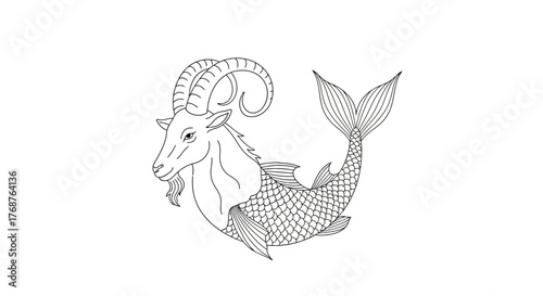 Elegant monochrome depiction of a Capricorn symbol featuring a graceful goat-fish hybrid