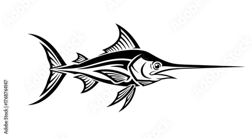 Elegant marlin illustration showcases the majestic aquatic predator in stylized graphics