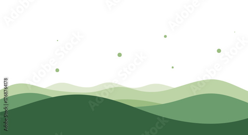 Minimalist green hills landscape with gentle waves and peaceful color palette background