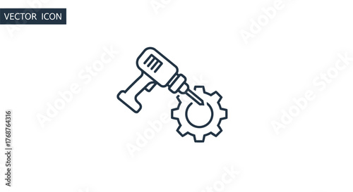 Conceptual line art icon showcasing a drill interacting with a cog representing repair