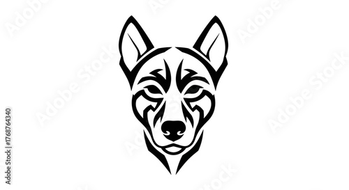 Stylized canine face drawing a striking tattoo design element with strong lines and bold contrasts