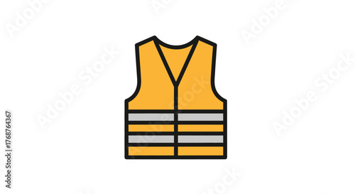 Illustration of a brightly colored safety vest with reflective stripes for worker protection