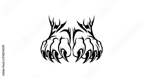 Abstract depiction of sharp claws and mystical decorative patterns with white backdrop