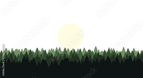 Minimalist illustration of trees against a stark white background with setting sun simplicity