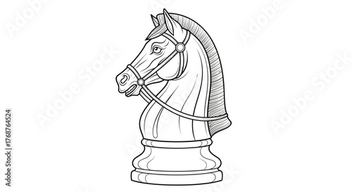 Intricate Line Art Depiction of a Chess Knight Piece for Design or Illustration Use