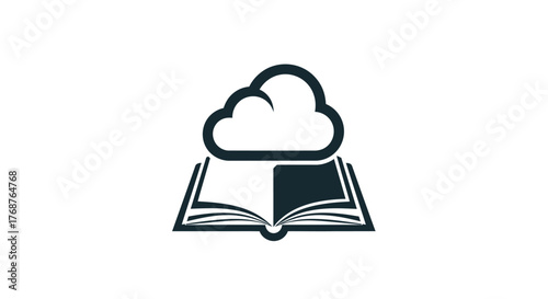 Abstract digital library concept with cloud and book to evoke innovation and technology