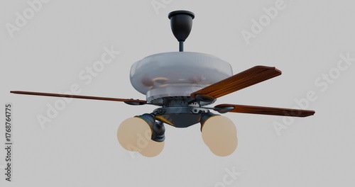 Modern Ceiling Fan finished with Walnut Wooden Blades and Warm Ambient Lighting.Highlights elegant interior lighting design, home comfort, and modern energy-efficient appliances.