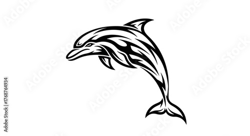 Elegant black and white tribal dolphin art vector for design or print usage minimal