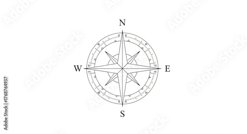 Detailed compass rose illustration emphasizing direction and precise navigation tool detail
