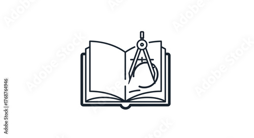 Geometry in focus with a compass resting on an open book, conveying knowledge and precision