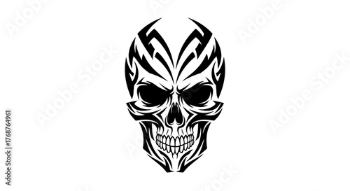Stylized Skull Vector Illustration Depicting Tribal Art Aesthetics and Black and White Contrast
