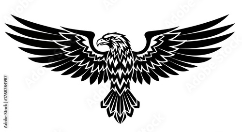 Striking black and white heraldic eagle with wide wings, embodying power and freedom