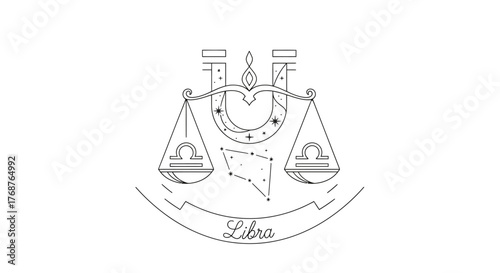 Minimalist Libra Zodiac Sign Symbol with Constellation Design Isolated on White Canvas