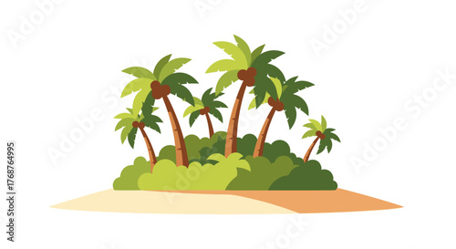 Cartoon tropical island with palm trees and lush green vegetation perfect for vacation designs