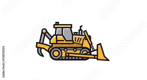 Cartoon Bulldozer: An Illustration of Heavy Machinery in Yellow and Gray on white background