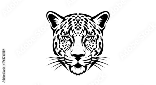 Elegant black and white vector illustration showcasing a captivating leopard head design
