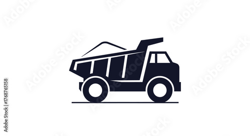 Stylized heavy duty dump truck vector logo design concept illustration