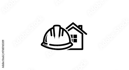 Iconic house construction with safety helmet providing security and assurance symbol