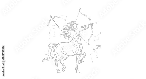Celestial Archer Centaur: A Constellation Illustration with Bow and Arrow in Detailed Line Art