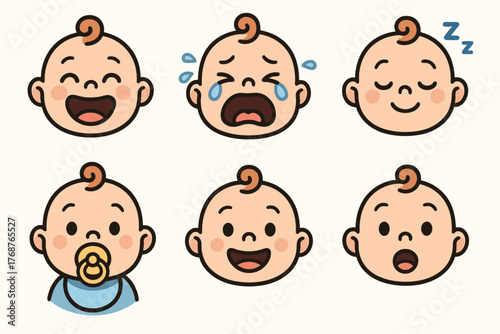 Cartoon baby faces displaying various emotions