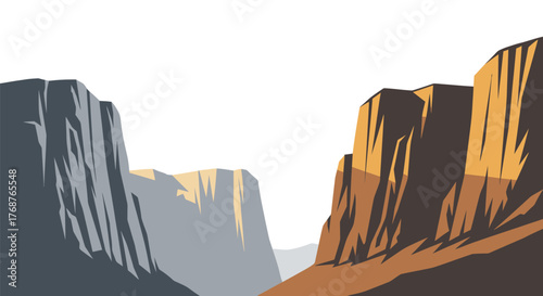 Stylized grand canyon vista showcasing rock formations and dramatic shadows in illustration