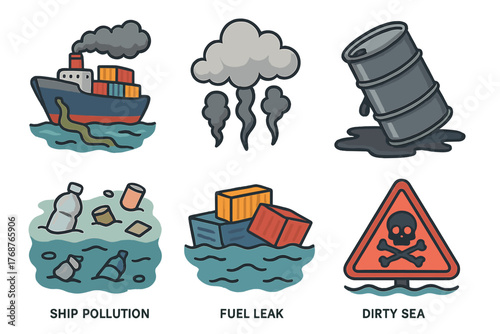 Environmental impact of marine pollution illustrations on ocean ecosystems