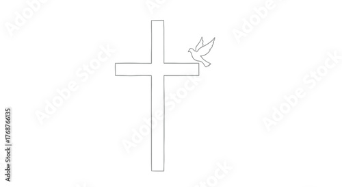 Symbolic illustration of cross and dove representing peace and christian faith minimalistic