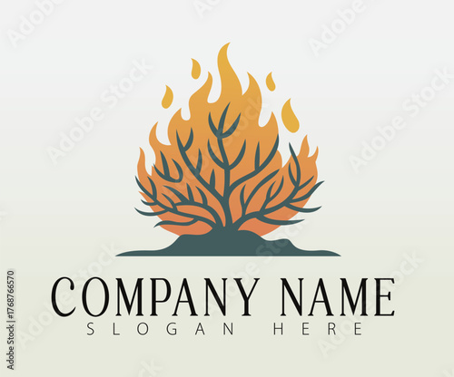 A logo design concept inspired by the biblical burning bush.