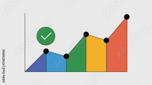A colorful line graph showing upward trend with a green checkmark indicating success or approval