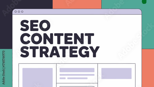 Digital marketing concept of seo content strategy with website interface and abstract background elements