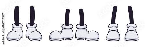Retro cartoon character feet. Comic book mascot body part, cartoon legs in boots flat vector illustration set. Standing feet pairs on white