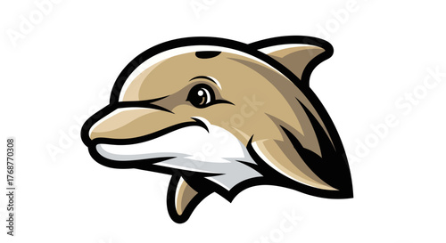 Cartoon Dolphin Head with Friendly Expression and Detailed Shading.