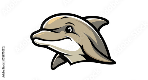 Cartoon Dolphin Head with Friendly Expression and Detailed Shading.