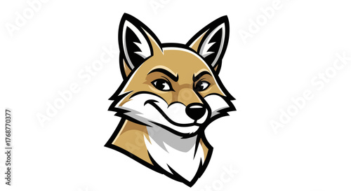 Cartoon Fox Head with a Sly Expression and Detailed Features.