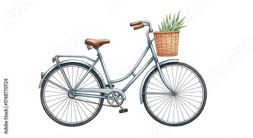Vintage bicycle with wicker basket full of flowers
