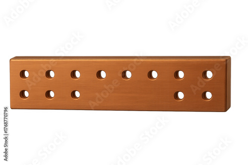 Copper busbar with perforated holes on transparent background