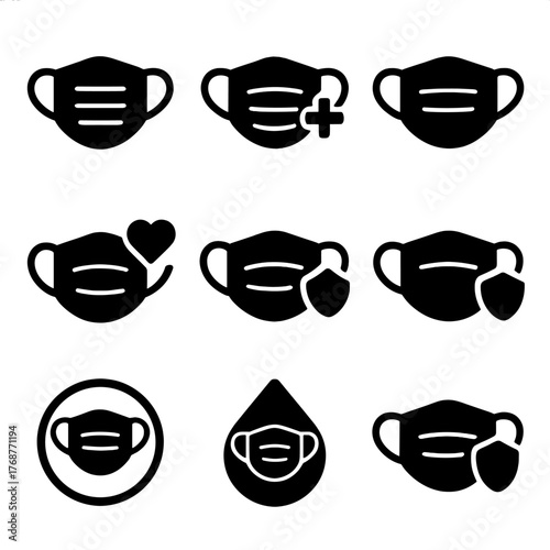 Collection of medical mask icons for health and safety themes