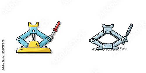 Car jack in flat design with yellow and gray colors on white background  