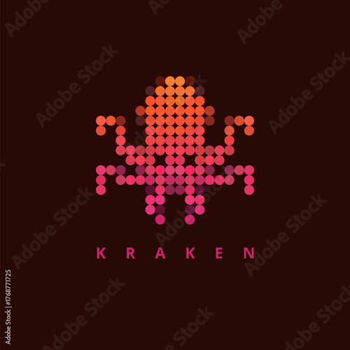 Vector logo design template. Abstract kraken icon. Image emerge from colorful rows of dots.