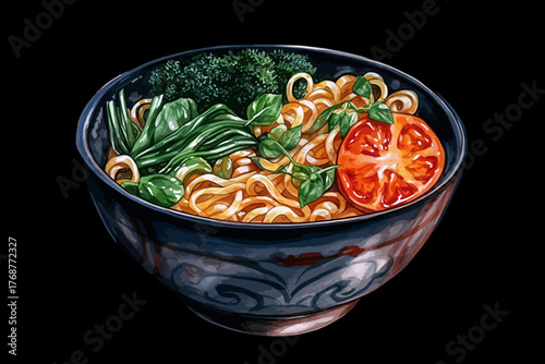 bowl of Japanese noodle vector with vegetable on isolated background for Asian food and restaurant concept