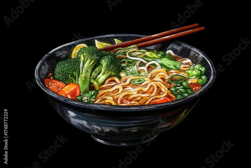 bowl of Japanese noodle vector with vegetable on isolated background for Asian food and restaurant concept