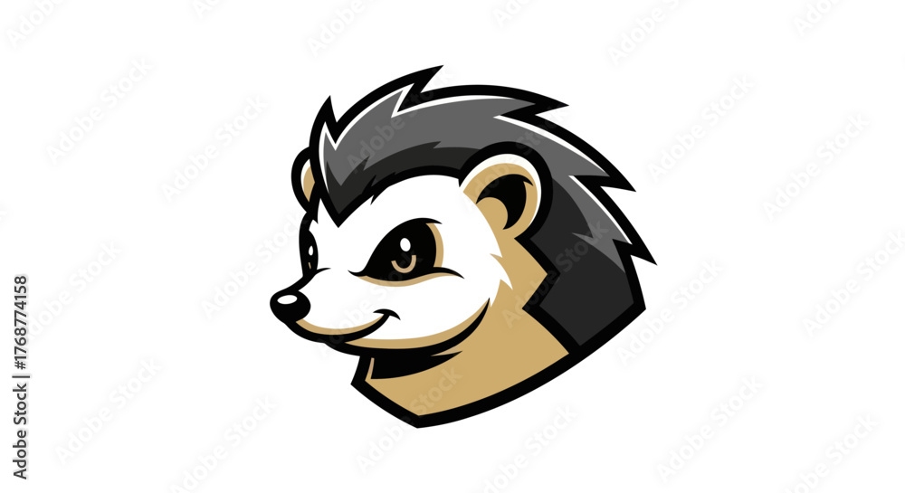 Obraz premium Cartoon Hedgehog Head Mascot Logo with Determined Expression.