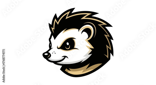 Cartoon Hedgehog Mascot Head with Determined Expression and Sharp Spines.