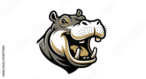 Cartoon Hippopotamus Head with Open Mouth and Visible Teeth.
