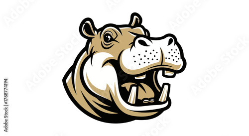 Cartoon Hippopotamus Head with Open Mouth and Visible Teeth.