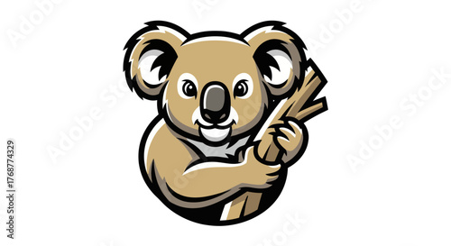Cartoon Koala Mascot Holding Bamboo Sticks with a Determined Expression.